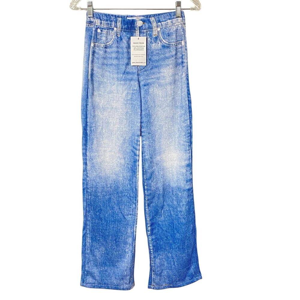 NEW Mila Rosabella Pants Women's XS Printed Pull On Faux Denim Look Sweatpants